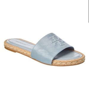 Tory Burch Everly Leather Espadrille Slide color Fountain size 8.5